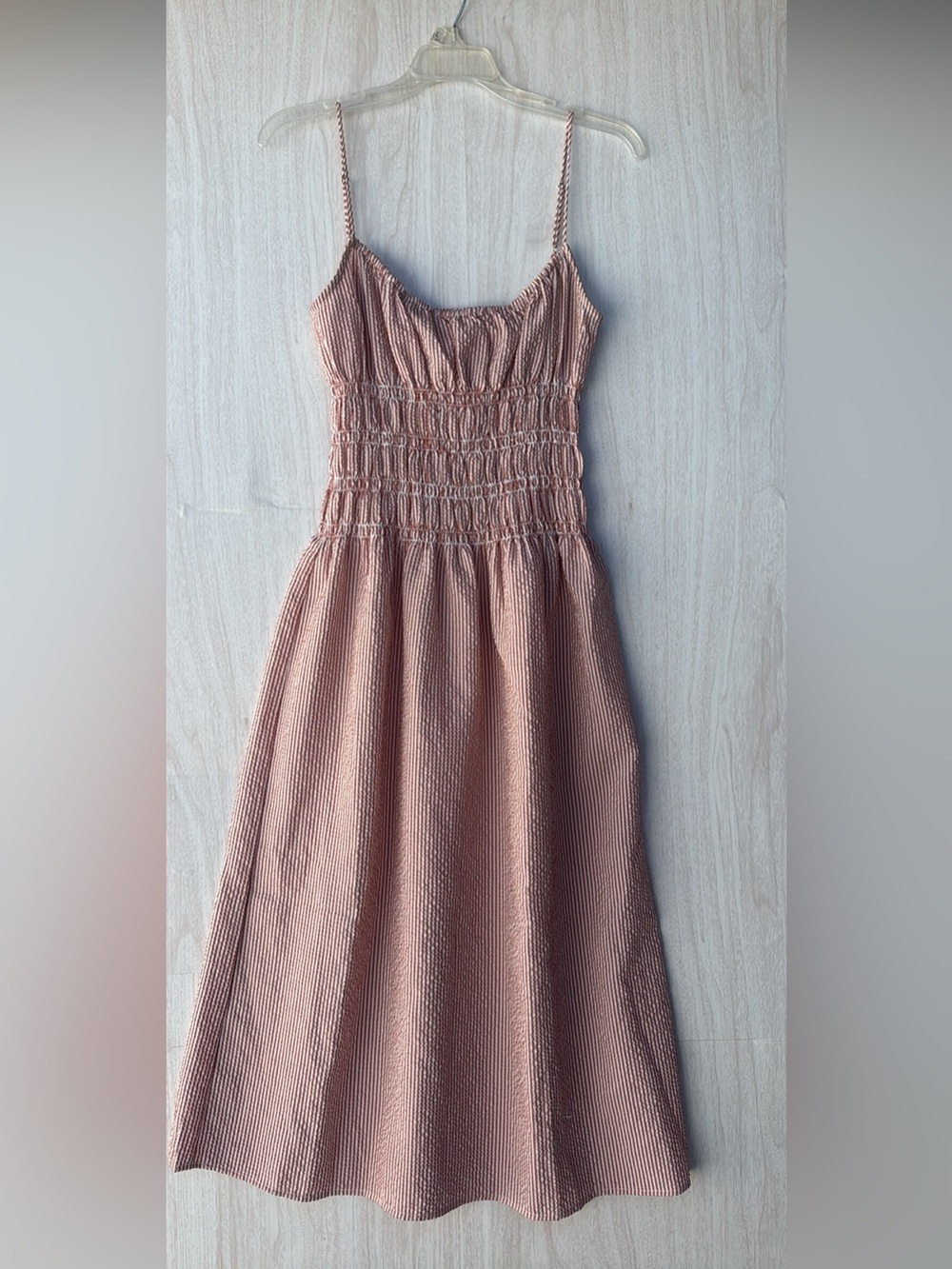 Wayf Dusty Rose Smocked Midi Dress